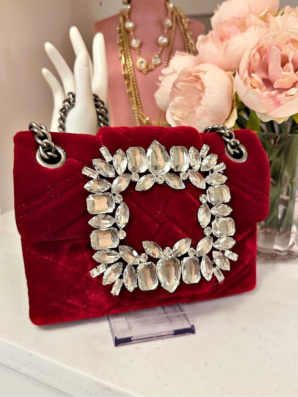 Kurt Geiger London Mini Kensington Velvet Crystal Buckle Crossbody Bag Shoulder